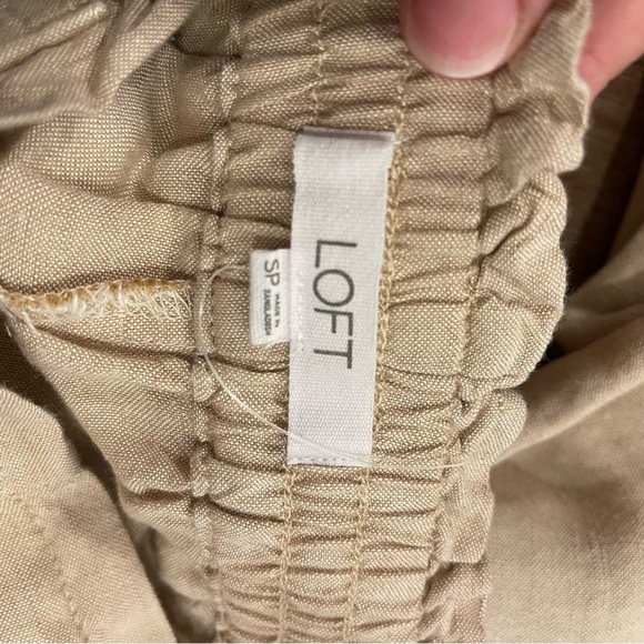 LOFT Linen Blend Wide Leg Pants Women’s Small Petite Beige Natural Elastic Waist - Picture 4 of 9
